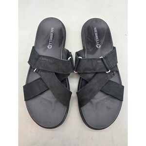 Merrell Womens Black Leather Crisscross Slide Sandals J94140 Size 7